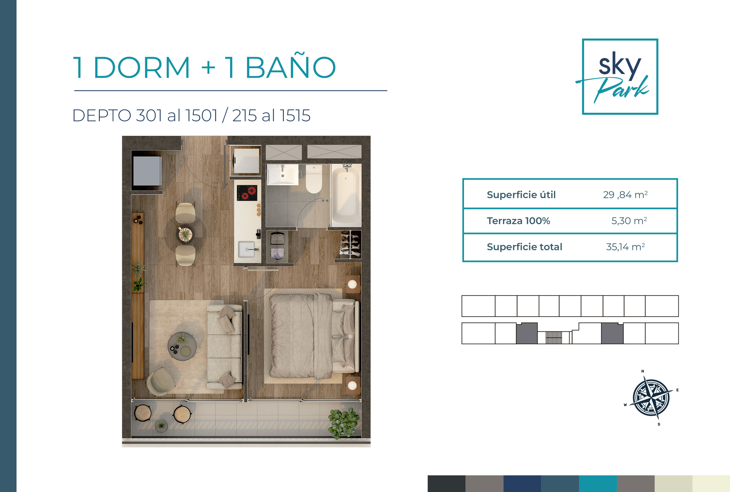 A1E - 1 dorm + 1 baño